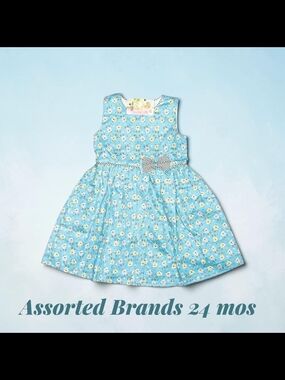 Toddler Floral Bow Cotton Dress in Light Blue